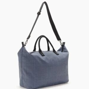 Lulu Dharma Canvas Frasier Black White Plaid Houndstooth Weekender Bag NWT